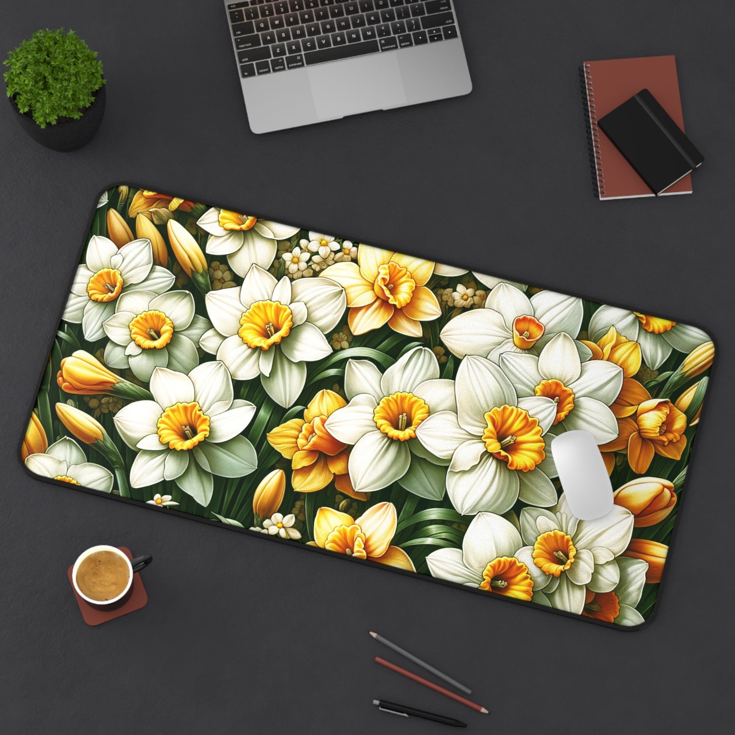 Birth Month Flower Desk Mat Gift December Narcissus Large Gaming Floral Mousepad Aesthetic Fairycore Keyboard Mouse Pad for Work Home Office