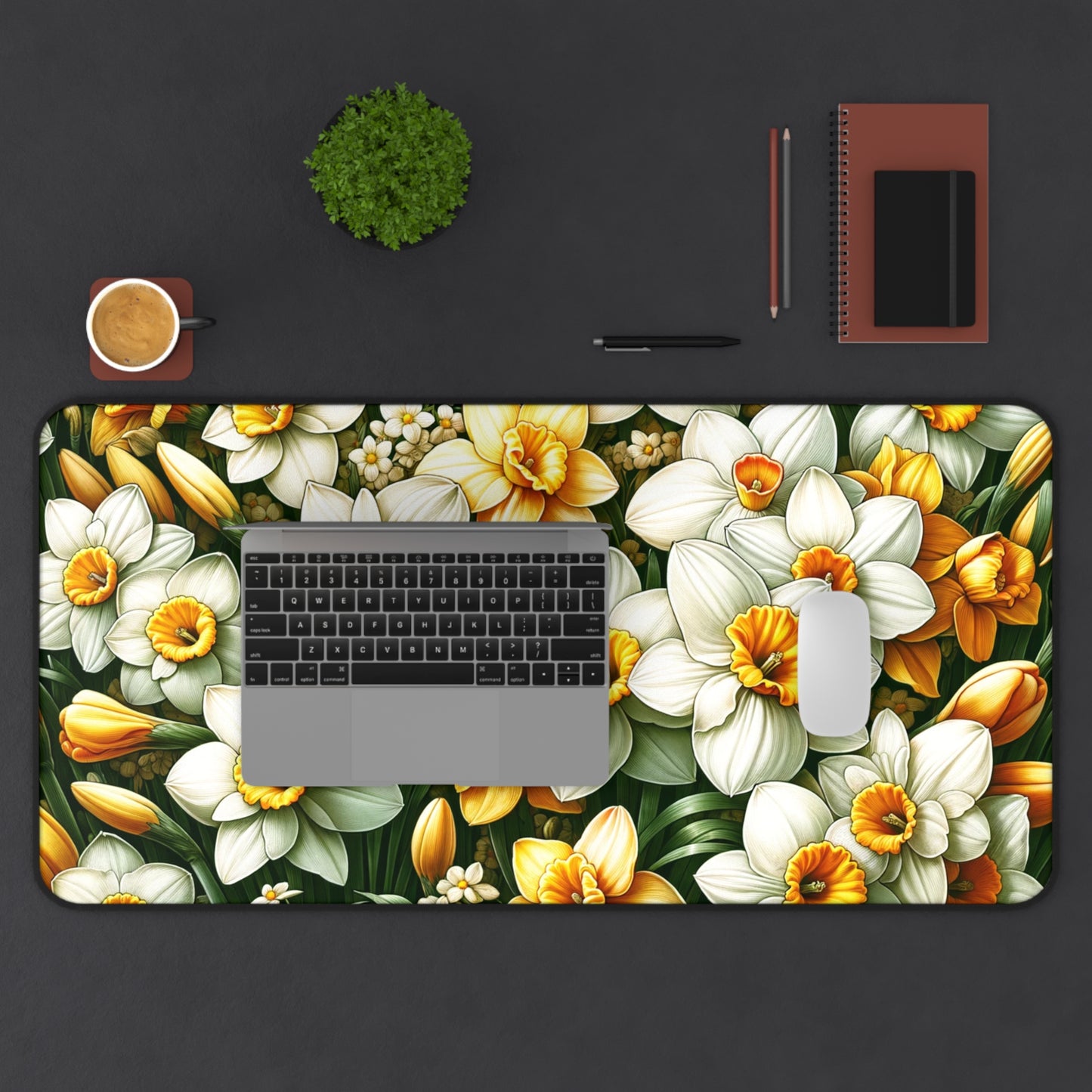 Birth Month Flower Desk Mat Gift December Narcissus Large Gaming Floral Mousepad Aesthetic Fairycore Keyboard Mouse Pad for Work Home Office
