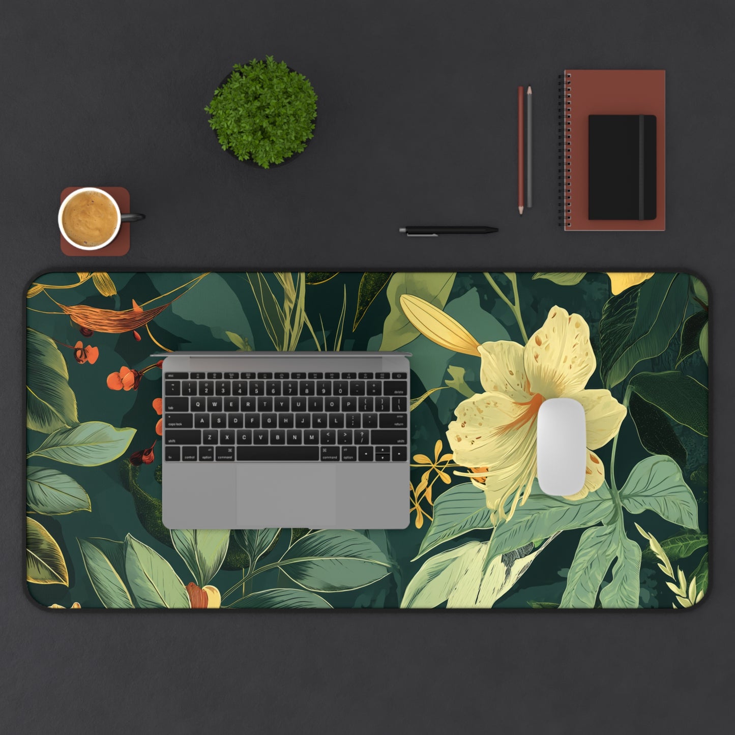 Sage Green Floral and Plant Detailed Design Floral Desk Mat, Botanical desk Pad, Vintage Desk Mat, Wildflower, Nature Desk Decor