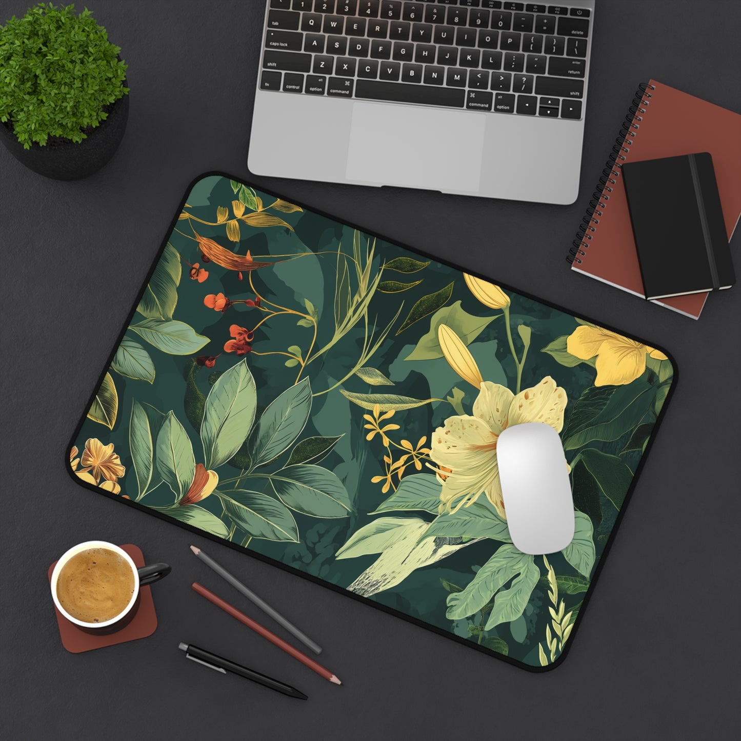 Sage Green Floral and Plant Detailed Design Floral Desk Mat, Botanical desk Pad, Vintage Desk Mat, Wildflower, Nature Desk Decor