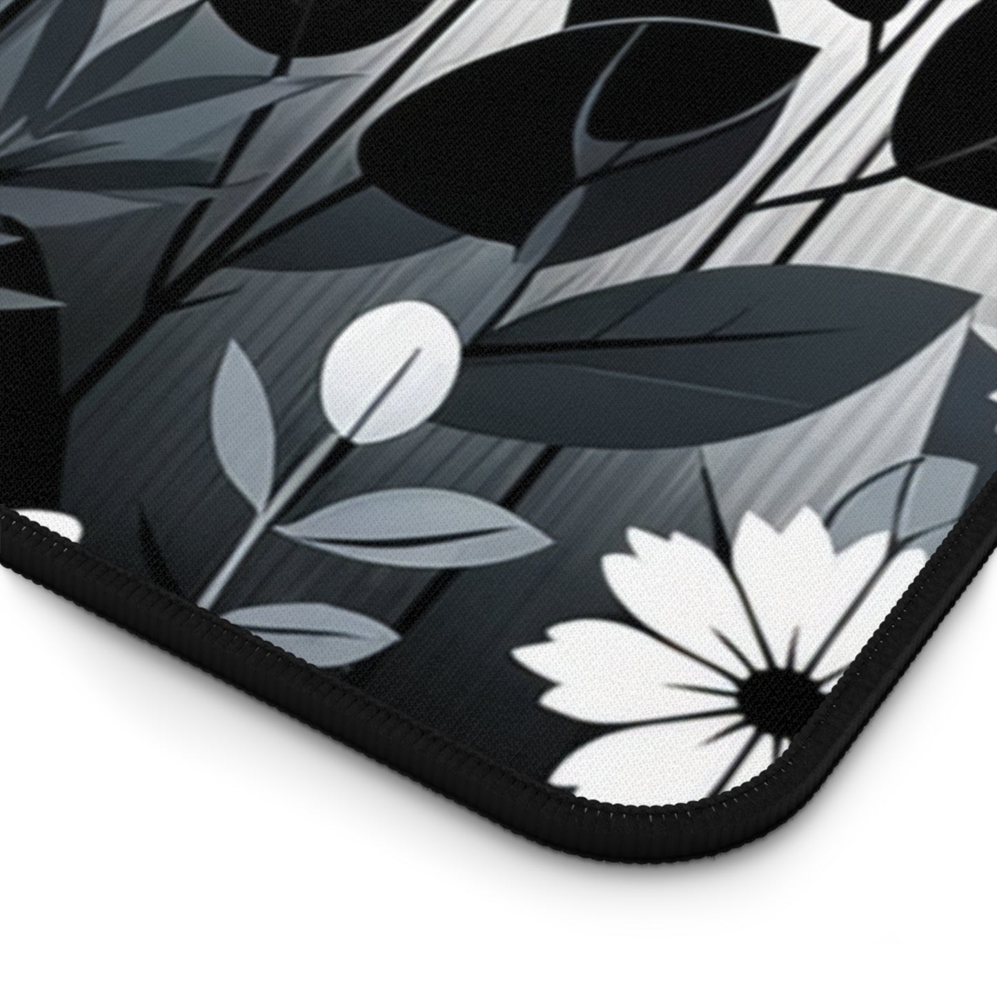 Desk Mat Minimalist, monochrome, floral pattern, modern, contemporary,black and white, gray, sleek,home decor, graphic design, clean, simple