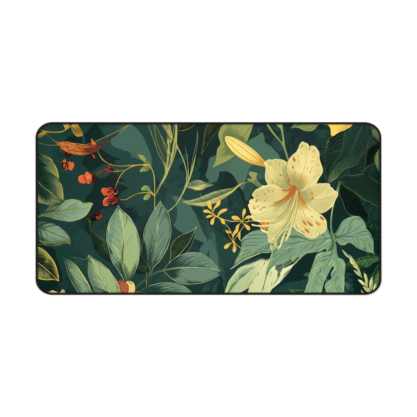 Sage Green Floral and Plant Detailed Design Floral Desk Mat, Botanical desk Pad, Vintage Desk Mat, Wildflower, Nature Desk Decor