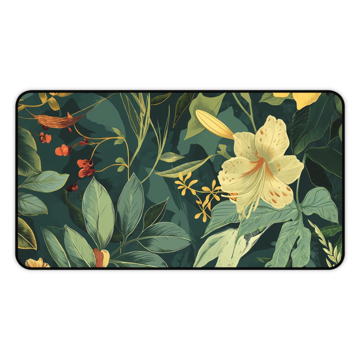 Sage Green Floral and Plant Detailed Design Floral Desk Mat, Botanical desk Pad, Vintage Desk Mat, Wildflower, Nature Desk Decor