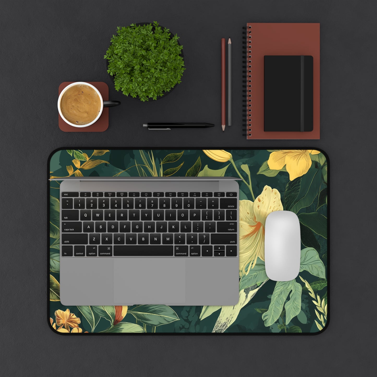 Sage Green Floral and Plant Detailed Design Floral Desk Mat, Botanical desk Pad, Vintage Desk Mat, Wildflower, Nature Desk Decor
