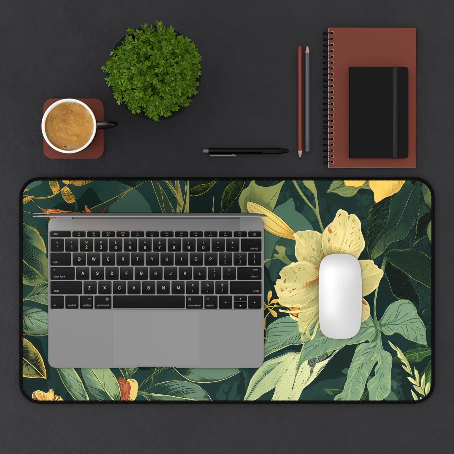 Sage Green Floral and Plant Detailed Design Floral Desk Mat, Botanical desk Pad, Vintage Desk Mat, Wildflower, Nature Desk Decor