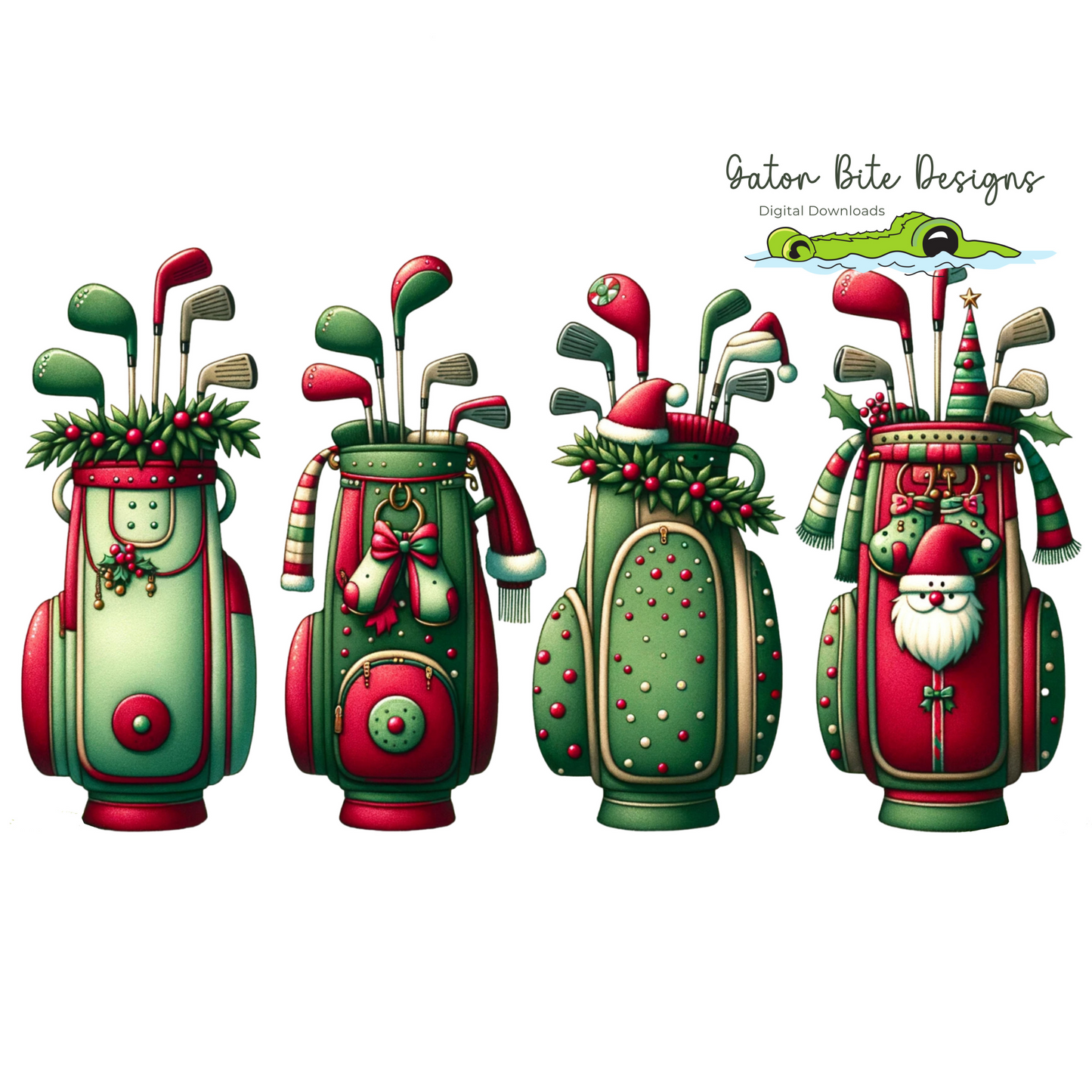 Christmas Golf Bags, Golf lover, Golfing Theme Digital Download PDF PNG SVG digital files for your projects. Sublimation, Silhouette