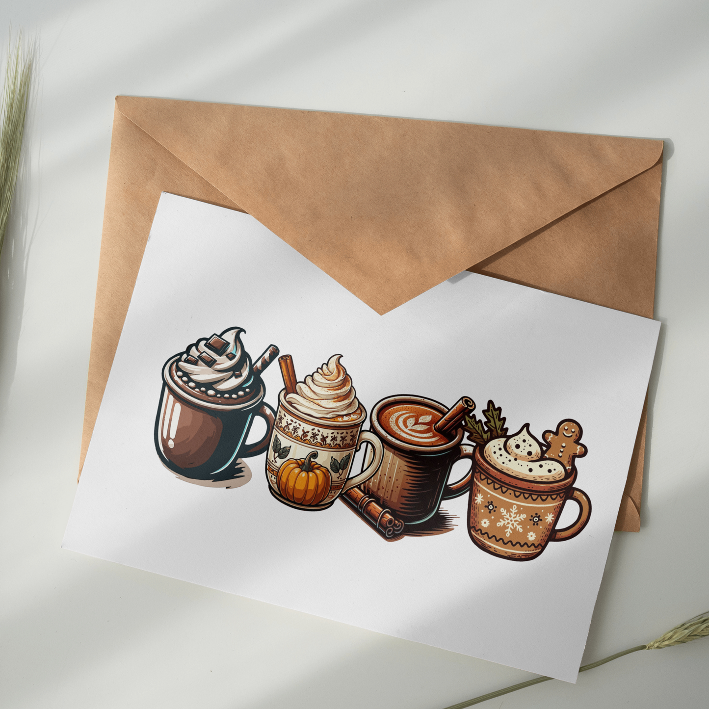 Christmas Coffee Cups 4 designs in a row. PDF PNG SVG files all 4 files. Sublimation, dtf, cameo cricut silhouette