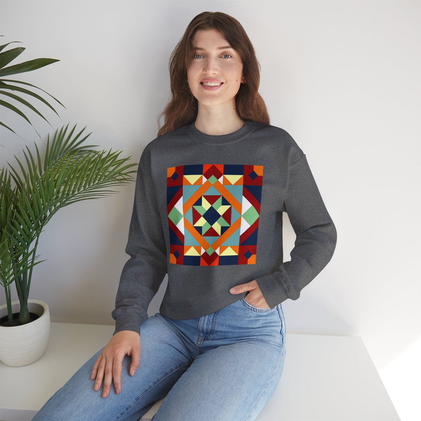 Quilt Block Star Unisex Heavy Blend™ Crewneck Sweatshirt, Quilting Shirt design for Women, Gift for Quilter, Sewing Shirt, Barn Quilt