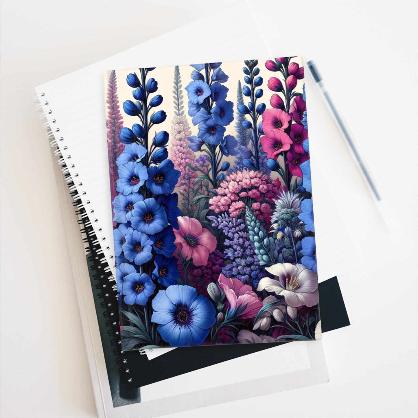 Journal - Ruled Line July Birth Flower, July Birth Month Flower, Larkspur Floral Design, Birth Flower of July