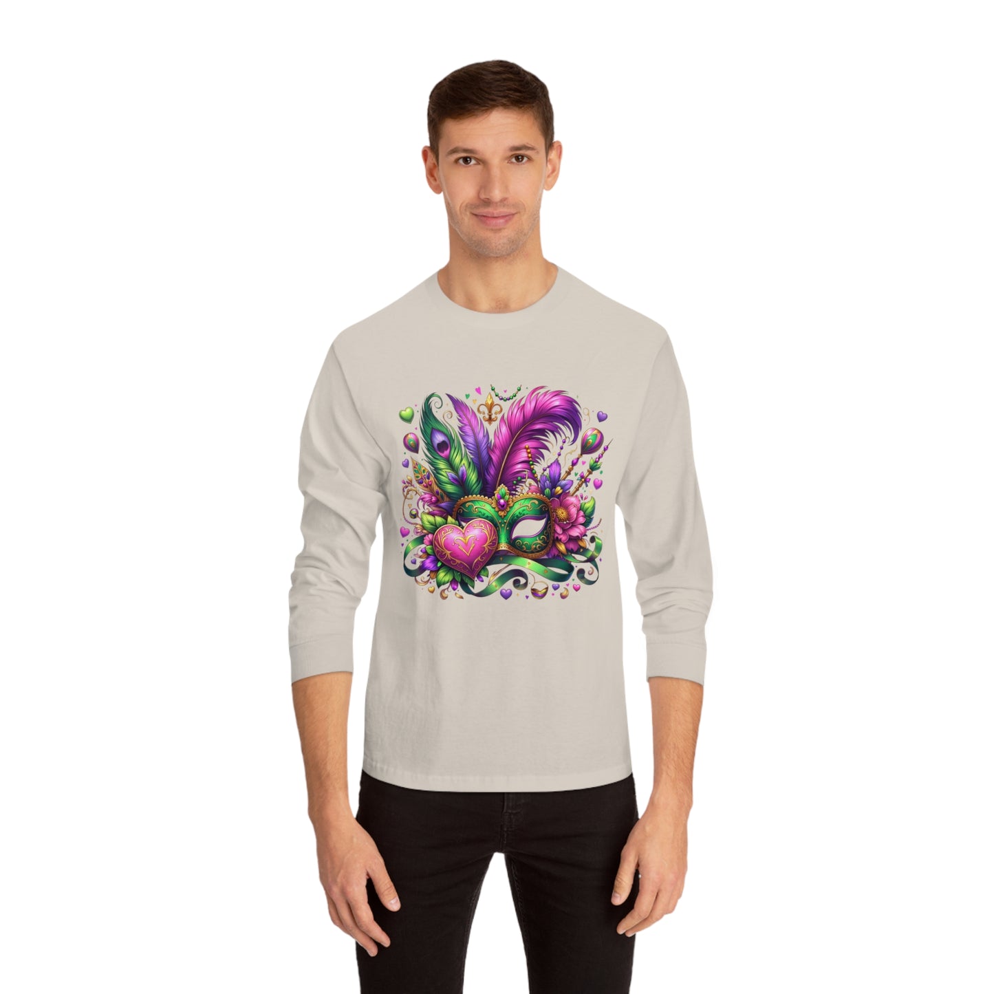 Enchanted Mardi Gras Love: Valentine's Day Meets Carnival Mask Unisex Classic Long Sleeve T-Shirt