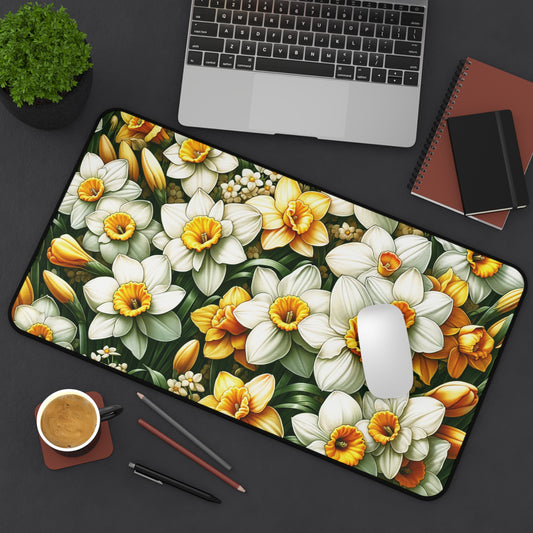 Birth Month Flower Desk Mat Gift December Narcissus Large Gaming Floral Mousepad Aesthetic Fairycore Keyboard Mouse Pad for Work Home Office