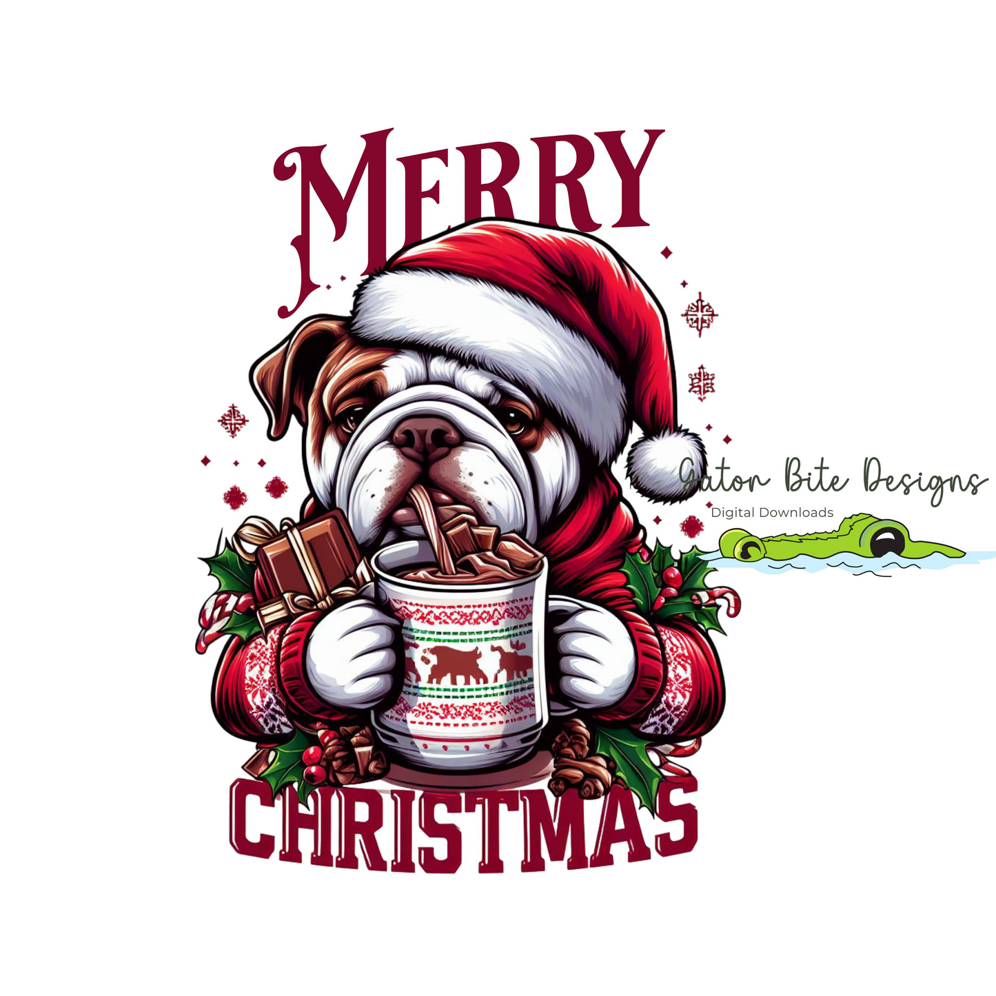 Bulldog Christmas, Bulldog Hot Chocolate PNG PDF SVG digital download