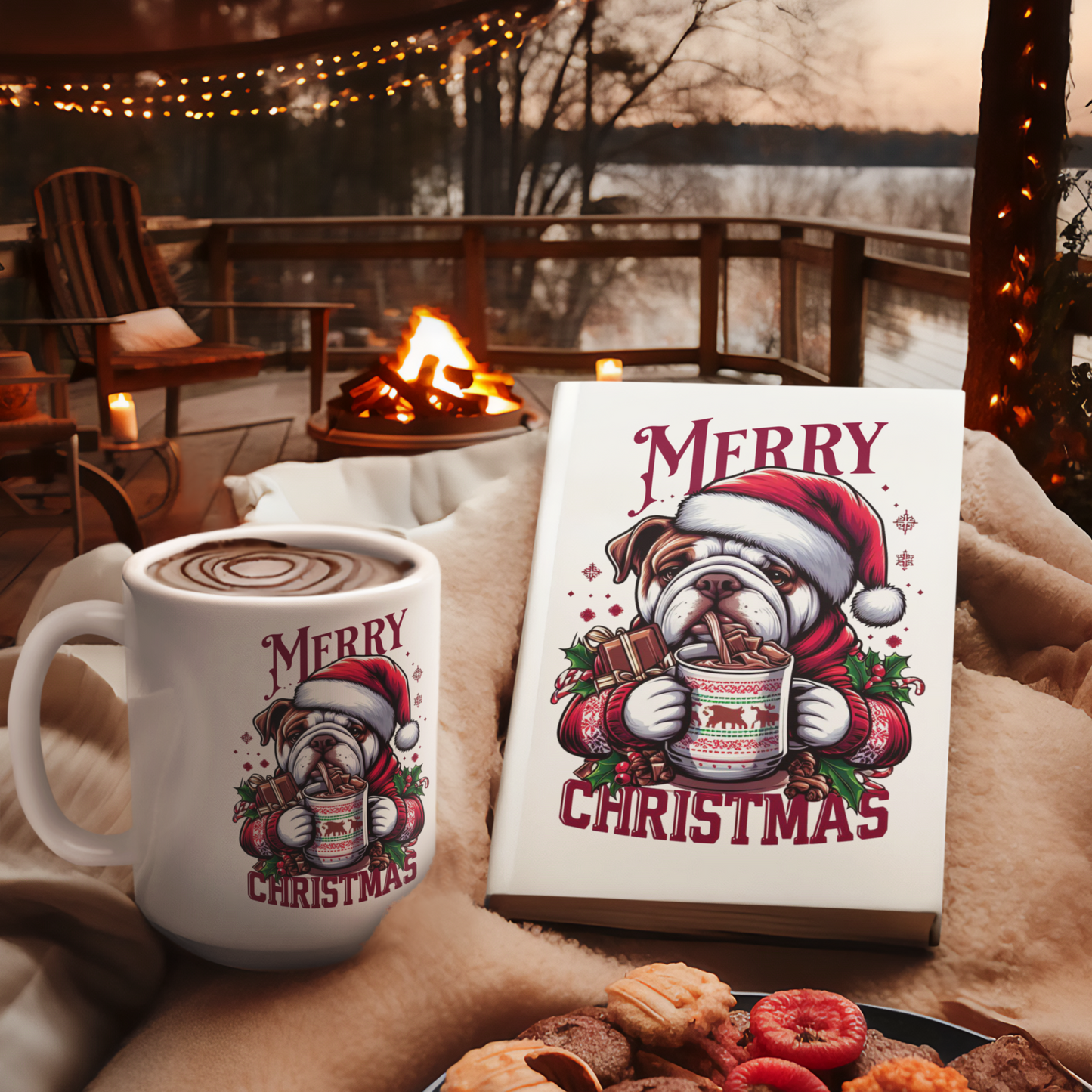 Bulldog Christmas, Bulldog Hot Chocolate PNG PDF SVG digital download