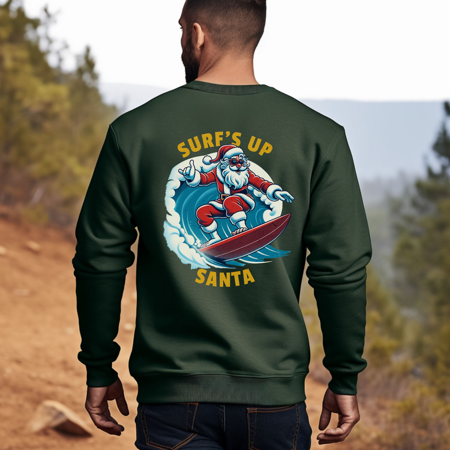 Surfing Santa, Holiday wave, Christmas, Beach theme PNG PDF SVG digital downloads, Surfing santa sublimation design, Christmas shirt