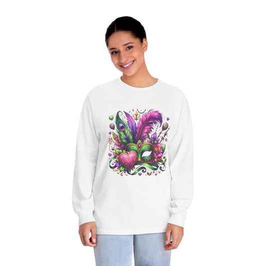 Enchanted Mardi Gras Love: Valentine's Day Meets Carnival Mask Unisex Classic Long Sleeve T-Shirt