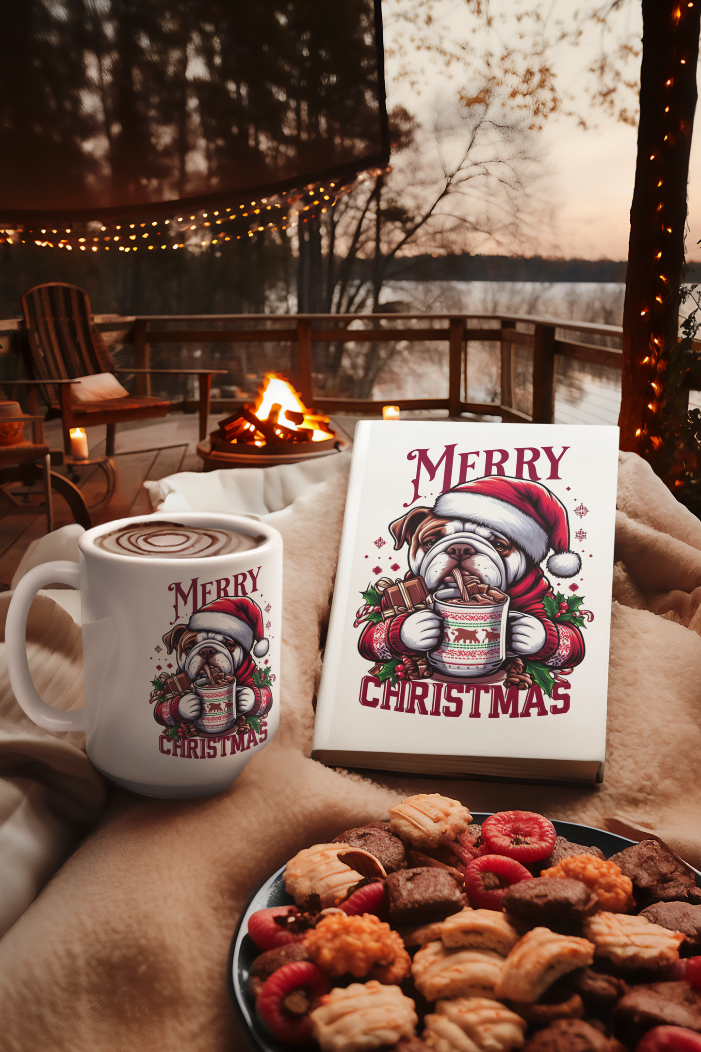 Bulldog Christmas, Bulldog Hot Chocolate PNG PDF SVG digital download